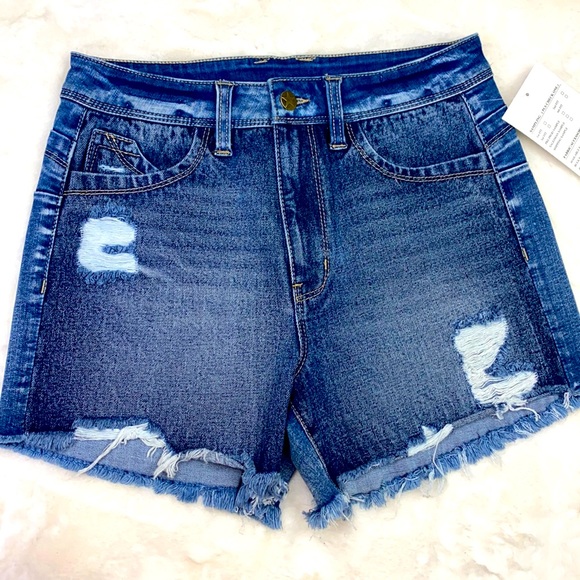 Jean distressed blue stretch shorts - Picture 1 of 16